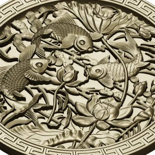 Koi & Lotus Round Relief - STL 3D Model for CNC