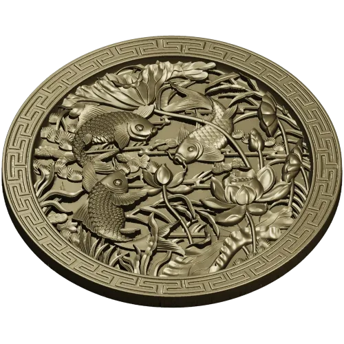 Koi & Lotus Round Relief - STL 3D Model for CNC