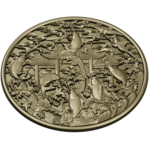 Koi Gate Medallion - detailed 3D STL for CNC milling
