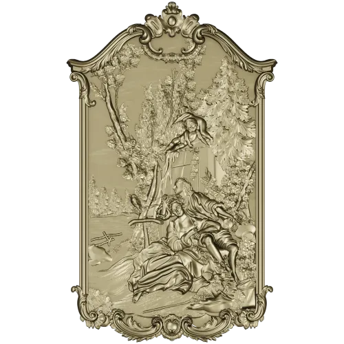 Rococo high-relief panel 3D model - Rendezvous in the Grove (STL for CNC)