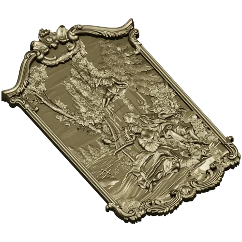 Rococo high-relief panel 3D model - Rendezvous in the Grove (STL for CNC)