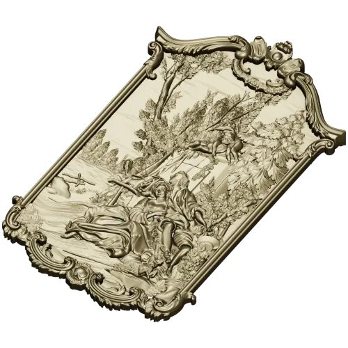 Rococo high-relief panel 3D model - Rendezvous in the Grove (STL for CNC)