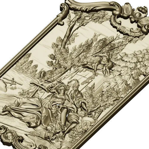 Rococo high-relief panel 3D model - Rendezvous in the Grove (STL for CNC)