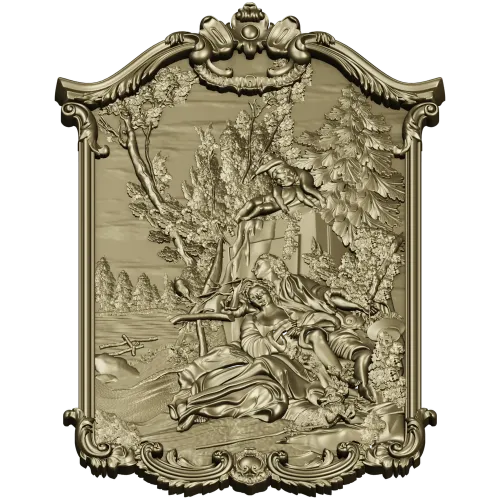 Rococo high-relief panel 3D model - Rendezvous in the Grove (STL for CNC)