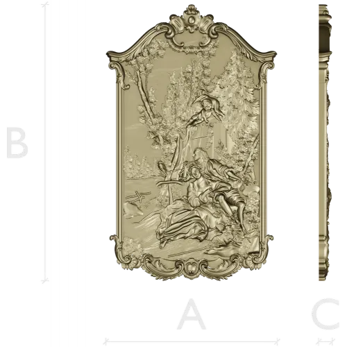 Rococo high-relief panel 3D model - Rendezvous in the Grove (STL for CNC)