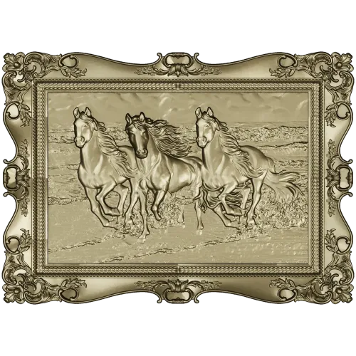 Three Horses on the Shore - high-relief STL 3D model for CNC