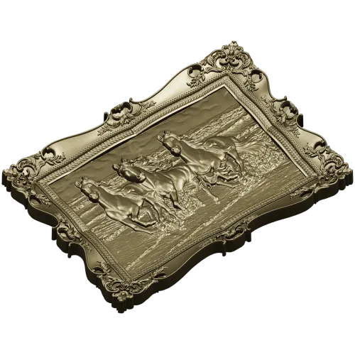 Three Horses on the Shore - high-relief STL 3D model for CNC