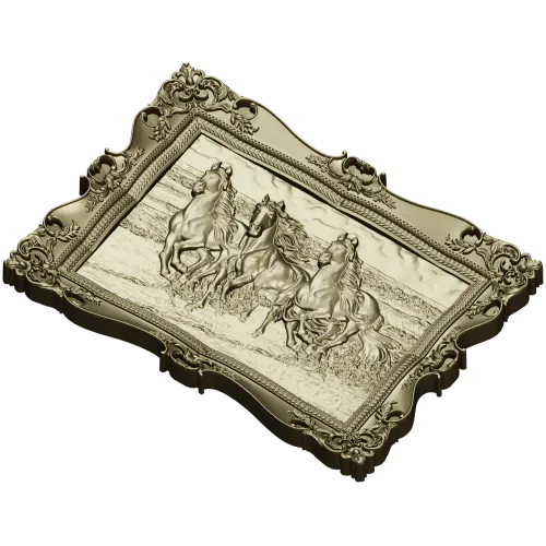 Three Horses on the Shore - high-relief STL 3D model for CNC