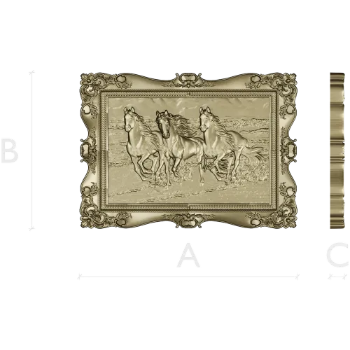 Three Horses on the Shore - high-relief STL 3D model for CNC
