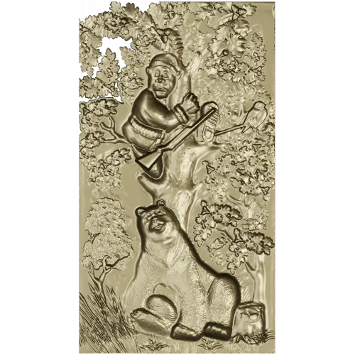 Timid Hunter - high-relief STL panel for CNC milling