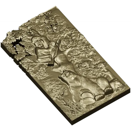 Timid Hunter - high-relief STL panel for CNC milling