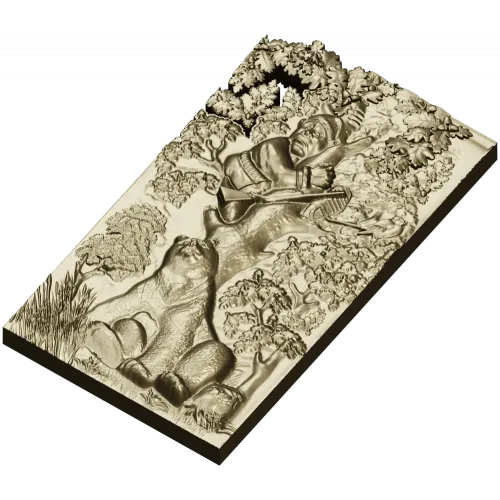 Timid Hunter - high-relief STL panel for CNC milling