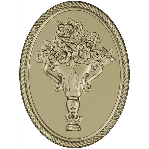 Винтажный овальный медальон "Ваза с розами" - STL модель для ЧПУ
