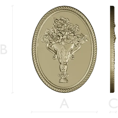 Винтажный овальный медальон "Ваза с розами" - STL модель для ЧПУ