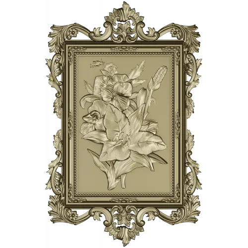 Baroque Floral Relief Panel STL for CNC Milling