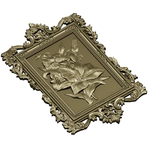 Baroque Floral Relief Panel STL for CNC Milling