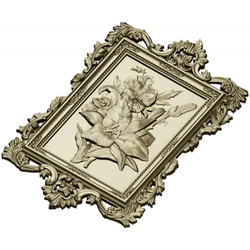 Baroque Floral Relief Panel STL for CNC Milling
