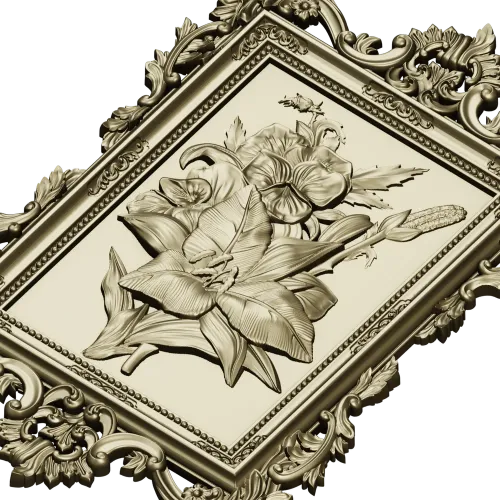 Baroque Floral Relief Panel STL for CNC Milling