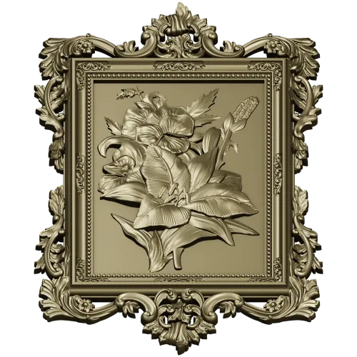 Baroque Floral Relief Panel STL for CNC Milling