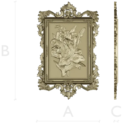 Baroque Floral Relief Panel STL for CNC Milling