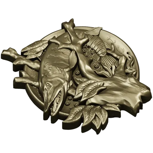 Pike Medallion STL for CNC - High-Relief Fish Plaque