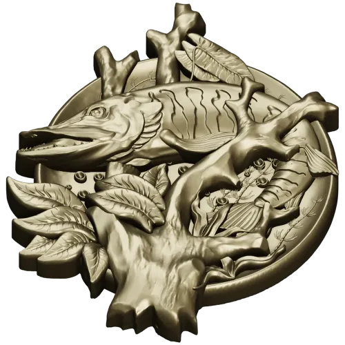Pike Medallion STL for CNC - High-Relief Fish Plaque