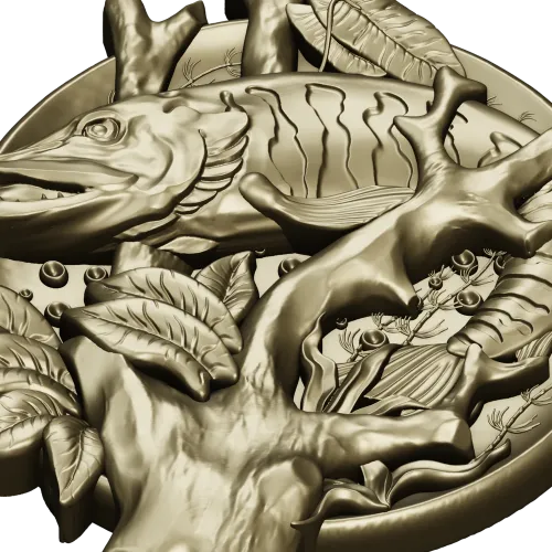 Pike Medallion STL for CNC - High-Relief Fish Plaque