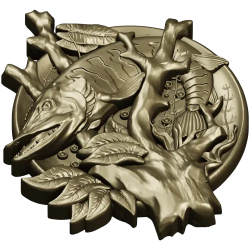 Pike Medallion STL for CNC - High-Relief Fish Plaque