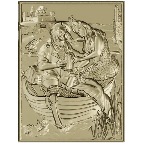 Fisherman and Mermaid relief panel - STL 3D model for CNC