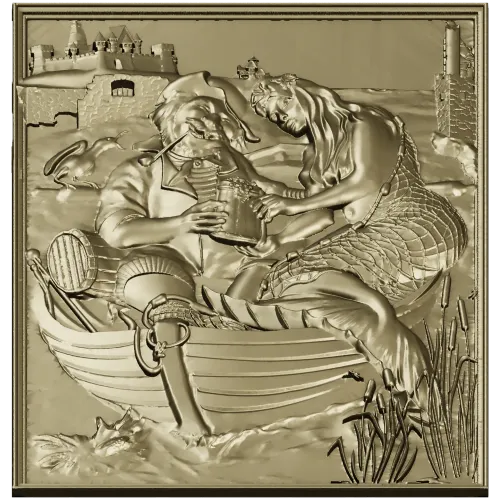 Fisherman and Mermaid relief panel - STL 3D model for CNC