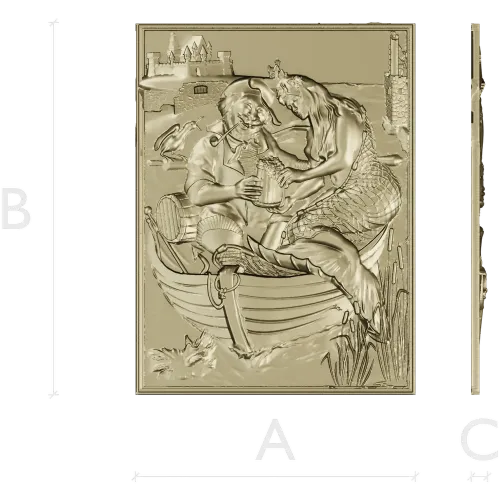 Fisherman and Mermaid relief panel - STL 3D model for CNC