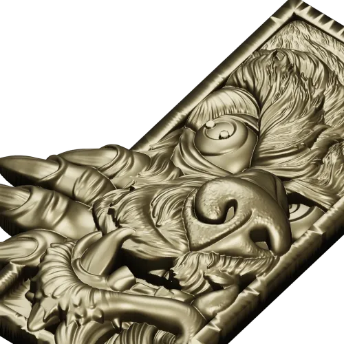 Wolf's Grasp - high-relief wolf plaque STL for CNC
