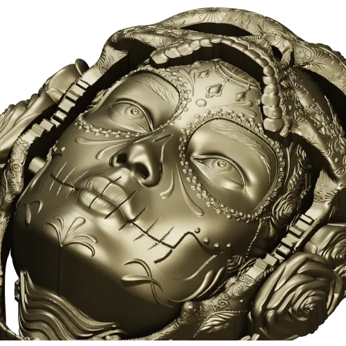 La Dama de Calavera - detailed 3D STL mask for CNC routing