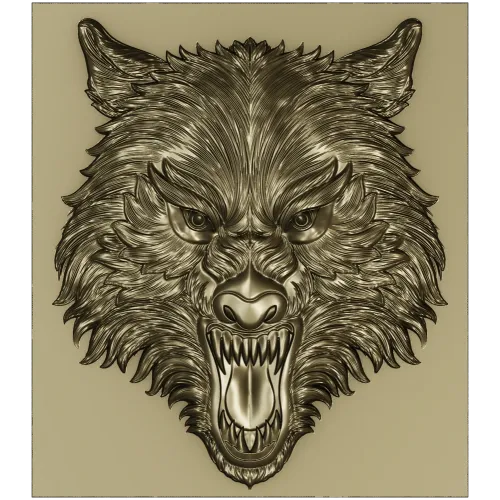 Fenrir Snarl - high-relief wolf head STL for CNC