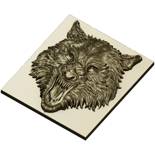 Fenrir Snarl - high-relief wolf head STL for CNC