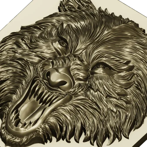 Fenrir Snarl - high-relief wolf head STL for CNC