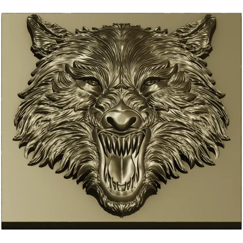 Fenrir Snarl - high-relief wolf head STL for CNC