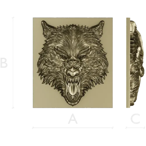 Fenrir Snarl - high-relief wolf head STL for CNC