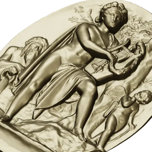 Lyre Player High-Relief Medallion STL