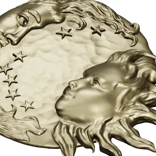 Solunar Embrace - Sun and Moon CNC STL Relief