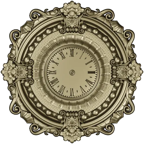 Ornate Baroque Wall Clock 3D Model for CNC Milling