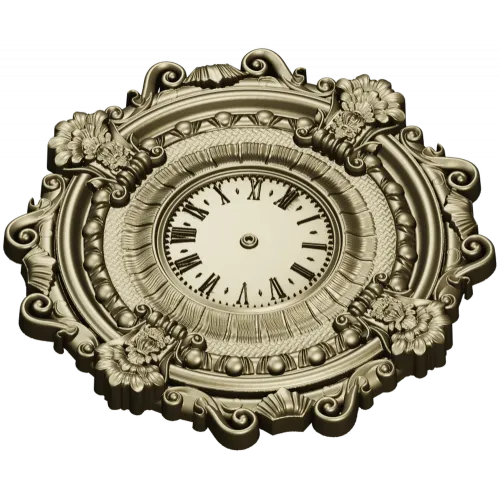 Ornate Baroque Wall Clock 3D Model for CNC Milling