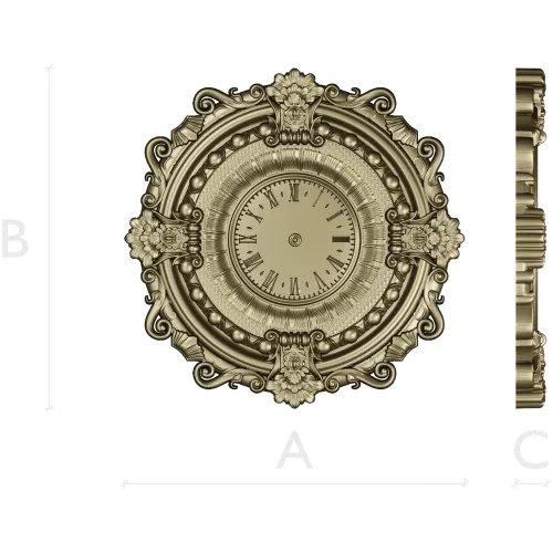 Ornate Baroque Wall Clock 3D Model for CNC Milling
