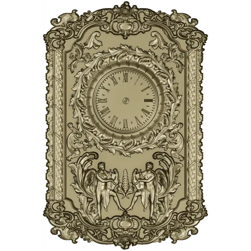 Ornate Baroque Clock Panel 3D STL Model for CNC Milling