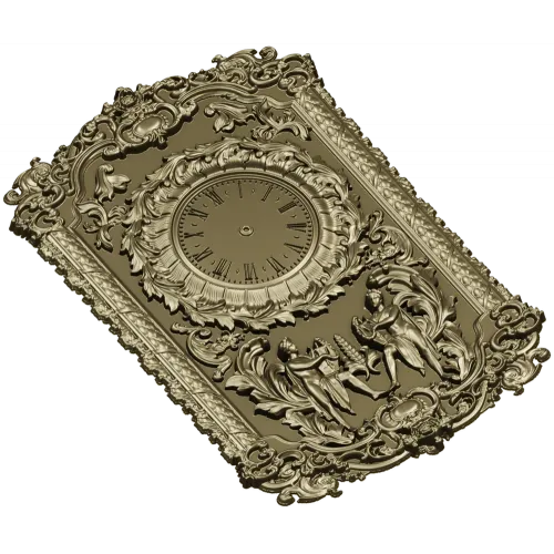 Ornate Baroque Clock Panel 3D STL Model for CNC Milling