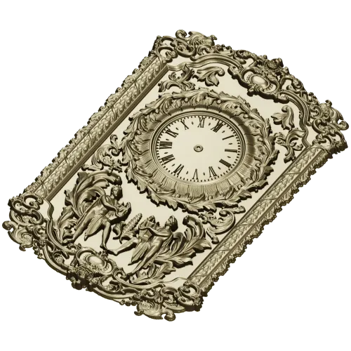 Ornate Baroque Clock Panel 3D STL Model for CNC Milling