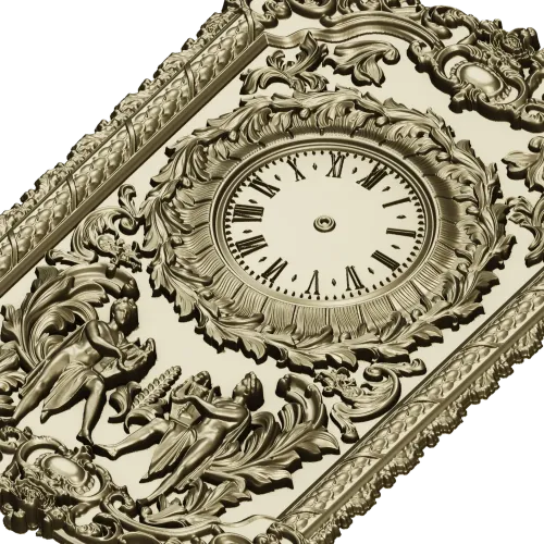 Ornate Baroque Clock Panel 3D STL Model for CNC Milling