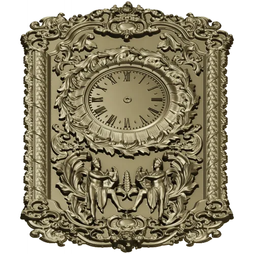 Ornate Baroque Clock Panel 3D STL Model for CNC Milling
