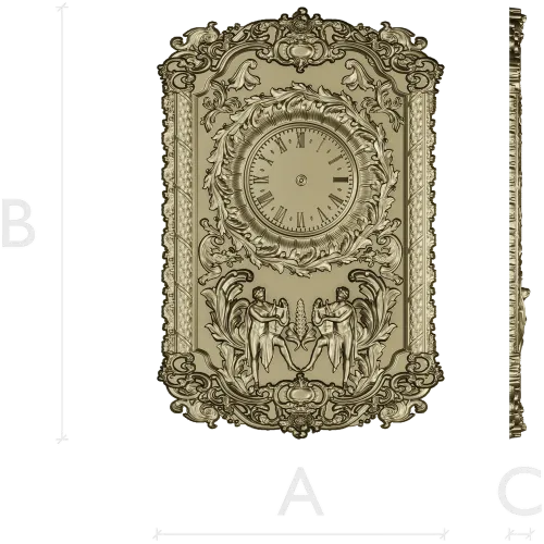Ornate Baroque Clock Panel 3D STL Model for CNC Milling
