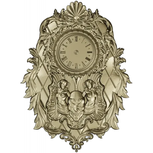 Ornate Baroque Wall Clock STL Model for CNC Milling